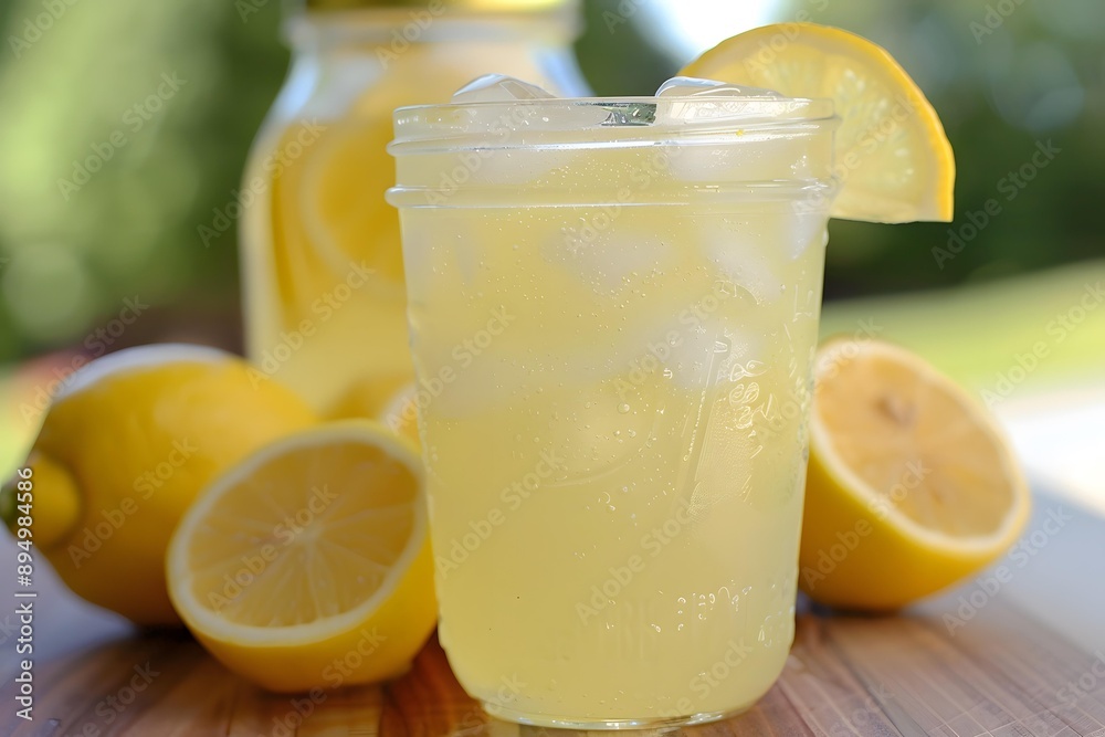 Refreshing Glass of Lemonade with Ice and Lemon Slices Refreshing Glass of Lemonade with Ice and Lemon Slices