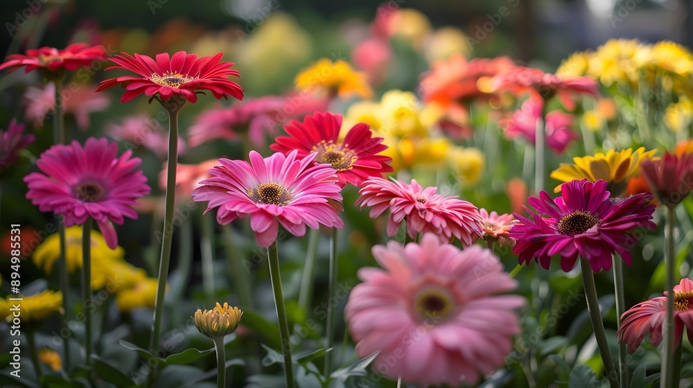 Colorful Gerber Daisy Flowers Blooming in Garden