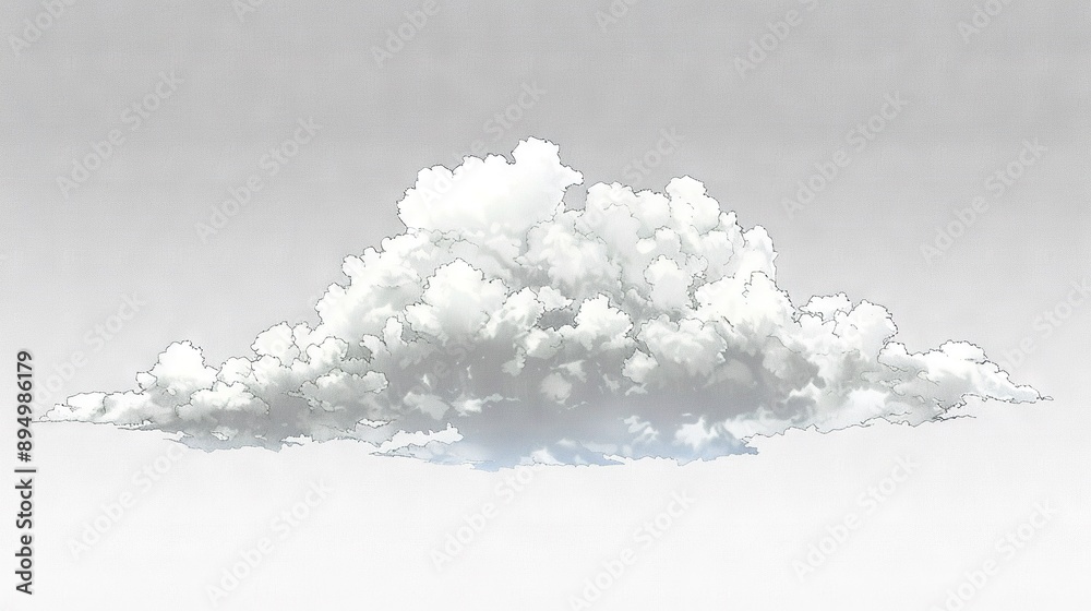 A monochrome image depicts a cloud in blue with a white airplane flying above A monochrome image depicts a cloud in blue with a white airplane flying above