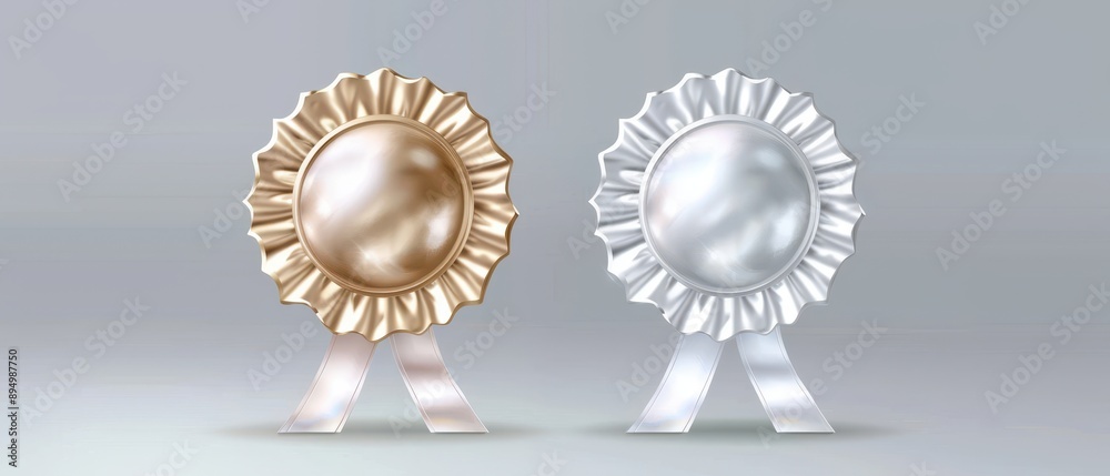 Fototapeta premium Two golden and silver ribbons with a shiny surface. The ribbons are placed next to each other