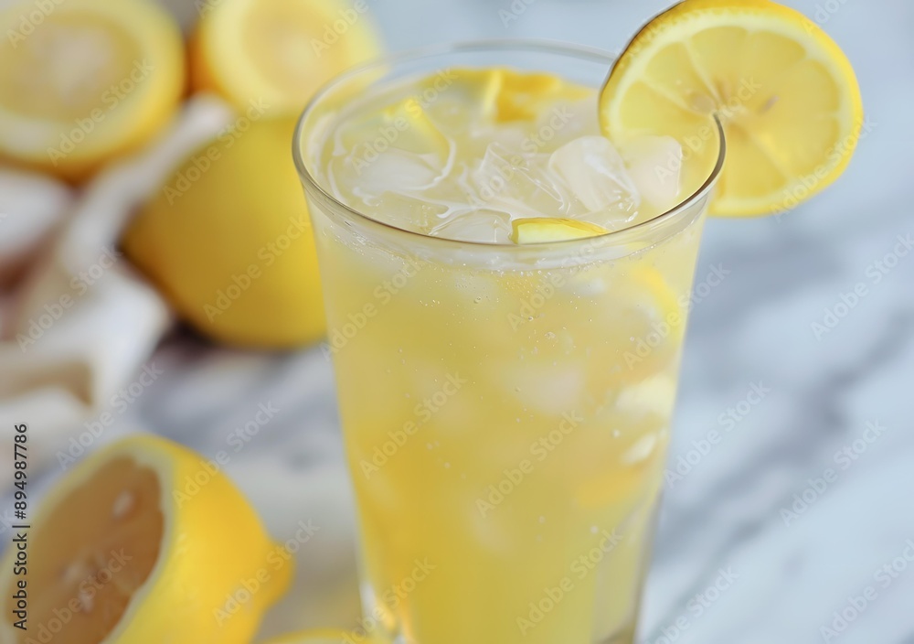Refreshing Iced Lemonade with Lemon Slices Refreshing Iced Lemonade with Lemon Slices