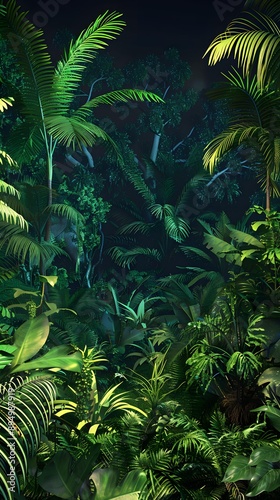 Tropical Rainforest Landscape at Night