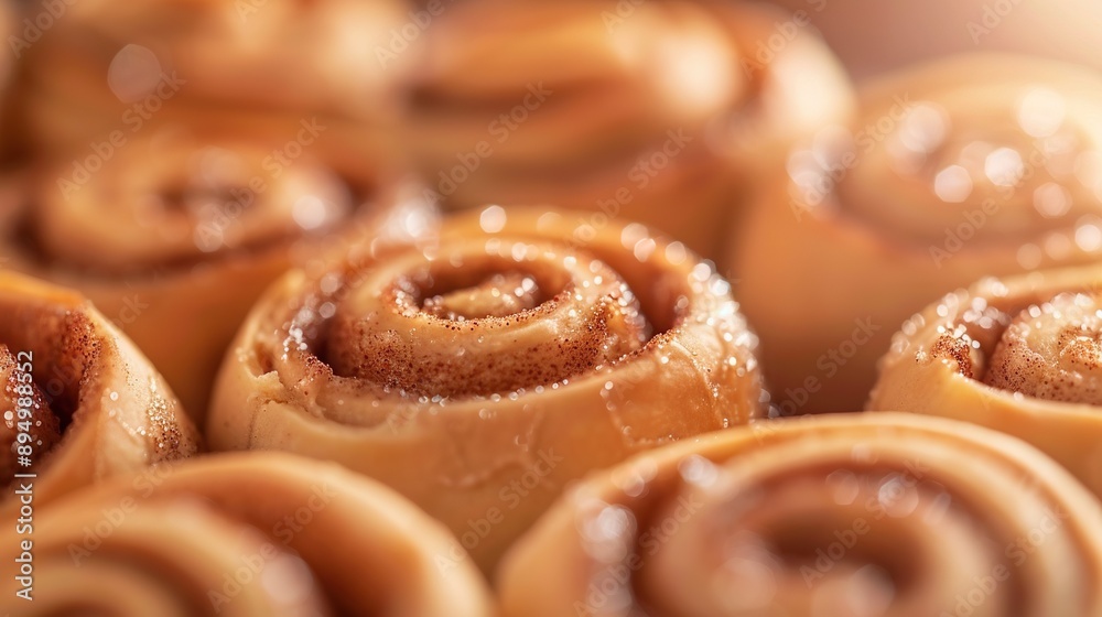 A close-up of a group of cinnamon rolls with icing on each donut A close-up of a group of cinnamon rolls with icing on each donut