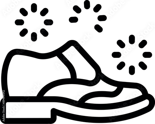 Line art icon of a clean leather shoe shining with sparkles