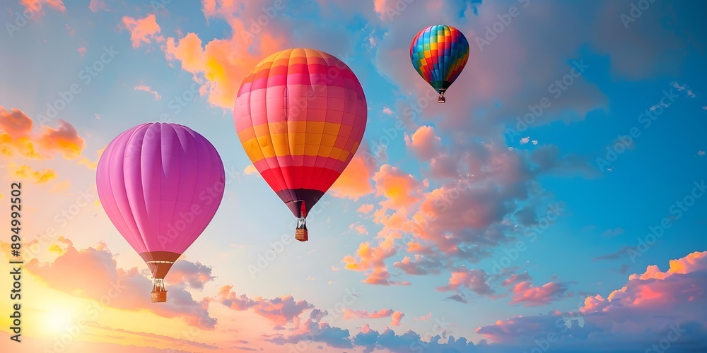 Fototapeta premium Colorful Hot Air Balloons Flying in the Sky at Sunset