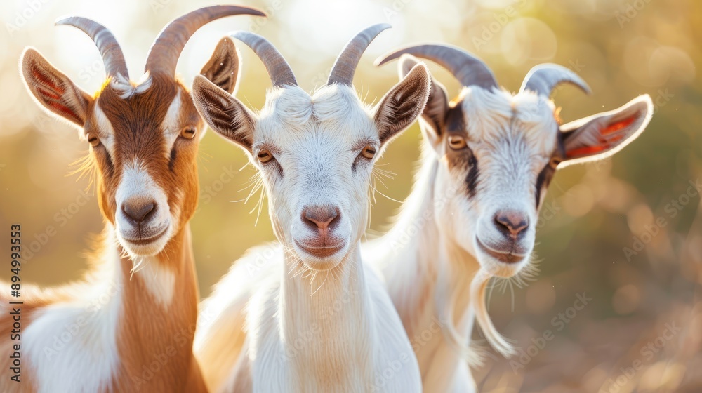 Village goats with blurred background and space for text Village goats with blurred background and space for text