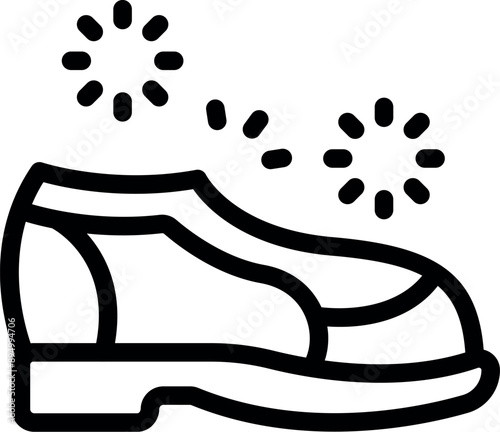 Line icon of a shoe being disinfected, perfect for representing shoe shining services