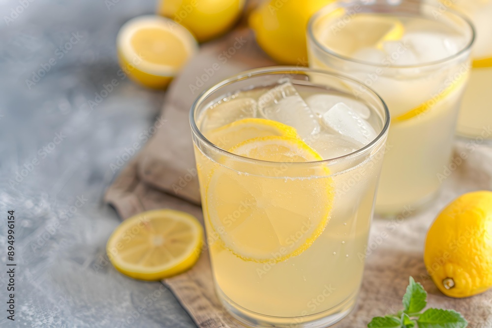 Refreshing Glass of Lemonade with Lemon Slices and Ice Refreshing Glass of Lemonade with Lemon Slices and Ice