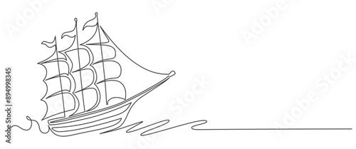 ship in the sea line art vector illustration