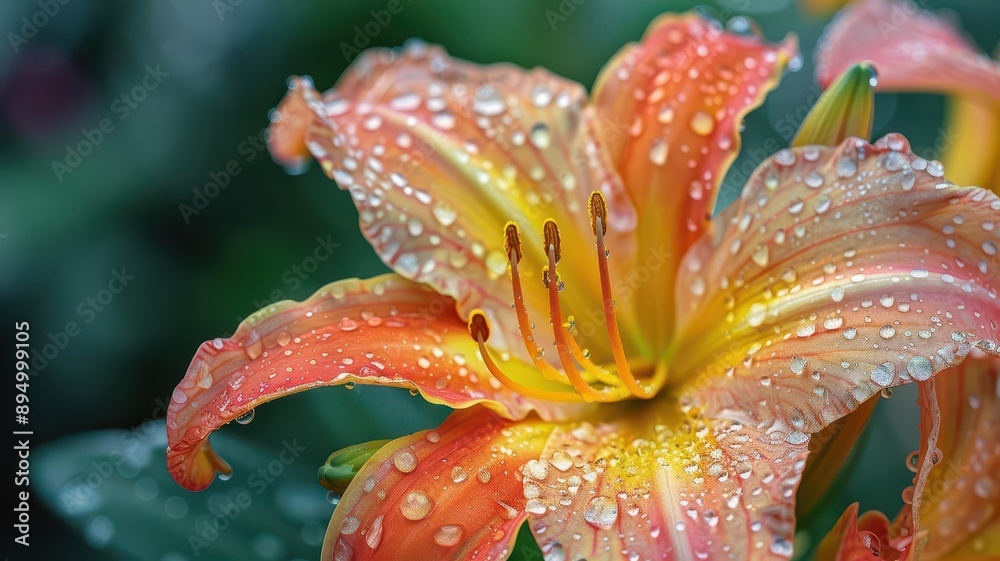 Flower in full bloom with water droplets, detailed shot, natural beauty