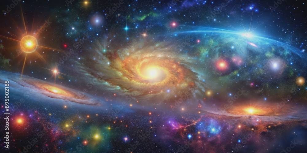 Fototapeta premium A stunning visualization of space with colorful galaxies and twinkling stars, galaxies, stars, universe