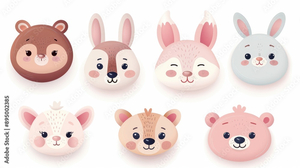 A set of cartoon animal faces with a variety of expressions A set of cartoon animal faces with a variety of expressions