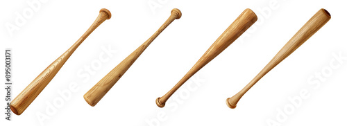 Wooden baseball bat collection isolated on transparent or white background
