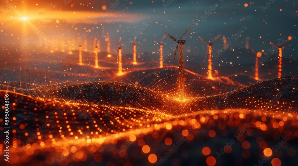Golden Energy Flow from Black Wind Turbines Powering Crypto Mining Grid Golden Energy Flow from Black Wind Turbines Powering Crypto Mining Grid
