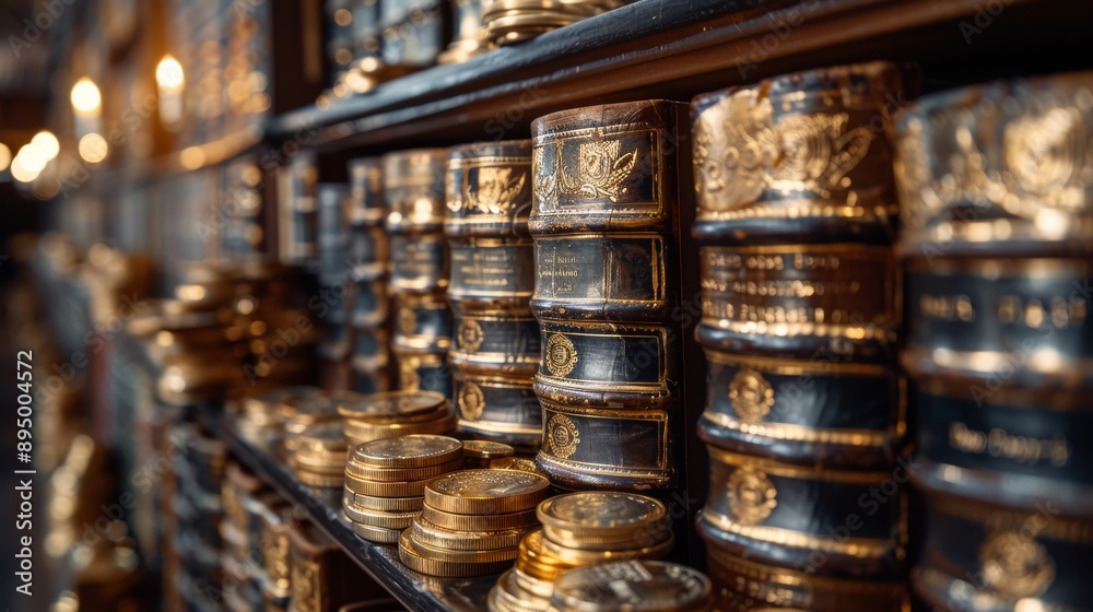 Opulent Virtual Golden Library with Black Books Cryptocurrency Knowledge Base Opulent Virtual Golden Library with Black Books Cryptocurrency Knowledge Base