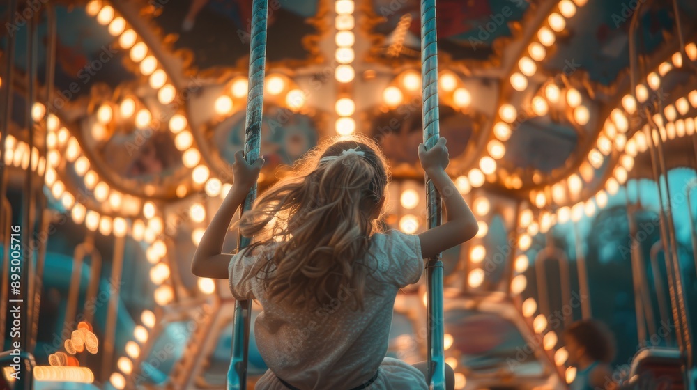 Girl Amusement Park Ride Fun Concept.