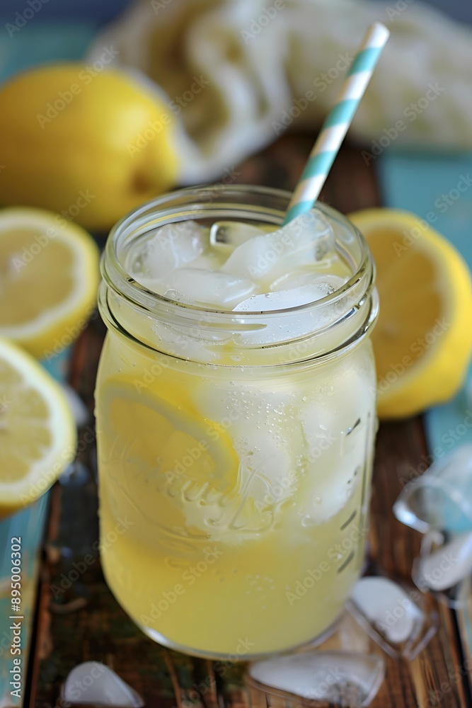 Refreshing Homemade Lemonade with Ice and Lemon Slices Refreshing Homemade Lemonade with Ice and Lemon Slices
