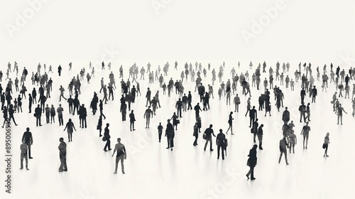 black and white illustration of a sparse crowd of tiny business people standing or walking in various poses. no background. full shot. wide angle.