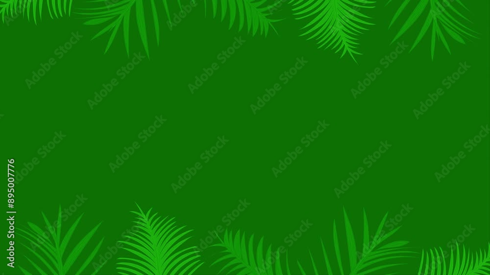 Animated of palm tropical plant background with hand drawing technique and green color. Loop playback on 4K footage. Suitable for wallpaper, presentations, banners, etc.
