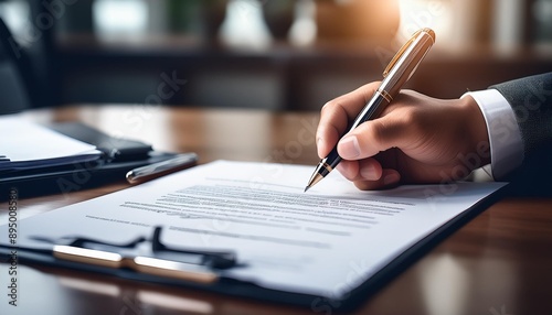 Close-up of hand signing a business contract