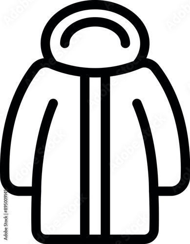 Simple line icon of a winter coat, perfect for representing warmth and protection from the cold