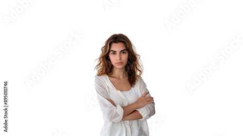 Young Uruguayan woman over isolated white background looking far away with hand to look something.