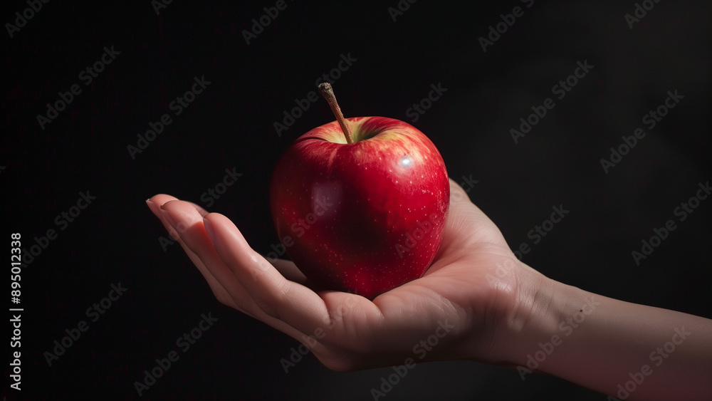 custom made wallpaper toronto digitalDramatic Health: Woman with a Red Apple on Black Background