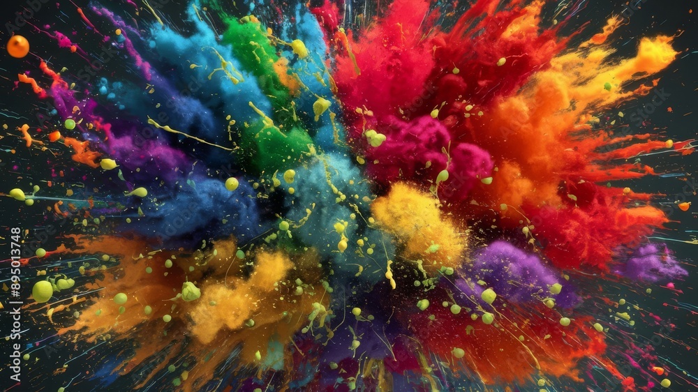 Obraz premium Bright backgrounds, paint splashes, vibrant colors, color palette, backgrounds for celebrations.