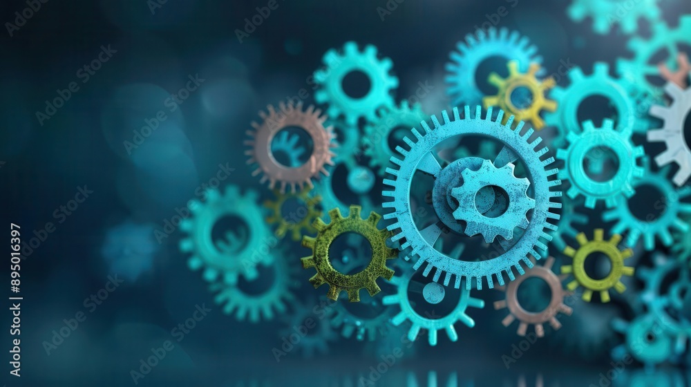 Intricate network of gears and cogs in motion, symbolizing the complexity of supply chains, supply chain network, mechanical precision