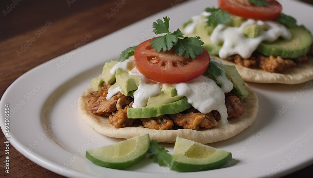 tostadas with chicken, cilantro, tomato, cucumber and avocado tostadas with chicken, cilantro, tomato, cucumber and avocado