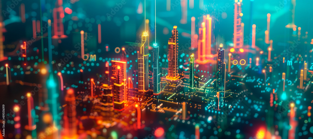 3D illustration showing smart city technology with future graphic of digital data transfer. Smart city, Internet of things, smart life, information technology 3D illustration showing smart city technology with future graphic of digital data transfer. Smart city, Internet of things, smart life, information technology