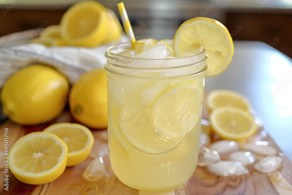 Refreshing Homemade Lemonade with Lemon Slices and Ice Refreshing Homemade Lemonade with Lemon Slices and Ice
