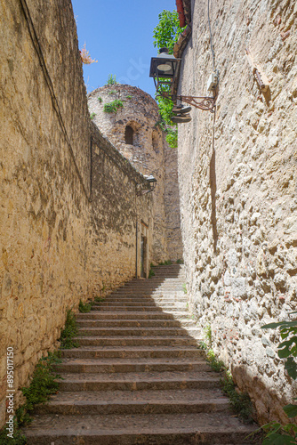 Girona, Spain - 23 July, 2024: Backstreets of the Jewish Quarter in Old Town Girona, Catalonia photo