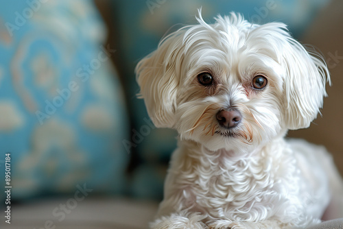 photo portrait bichon maltais, blanc, regardant, petit chien, domestique, compagnie, mignon, gentil photo