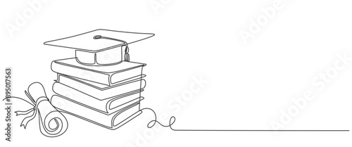 hand drawn line art vector illustration of graduation hat, graduation line art style vector illustration