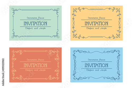 Simple line frame design for invitation, set of colorful card template
