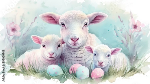 Wallpaper Mural A painting of three sheep with eggs in their mouths Torontodigital.ca