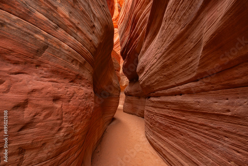 Trail through the striated corridors of Mystic Canyon, an amazing place to walk through and explore. Eons of erosion have created amazing feats of nature; Kanab, Utah, United States of America photo