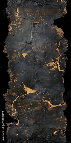 A black and gold wall with cracks and splinters