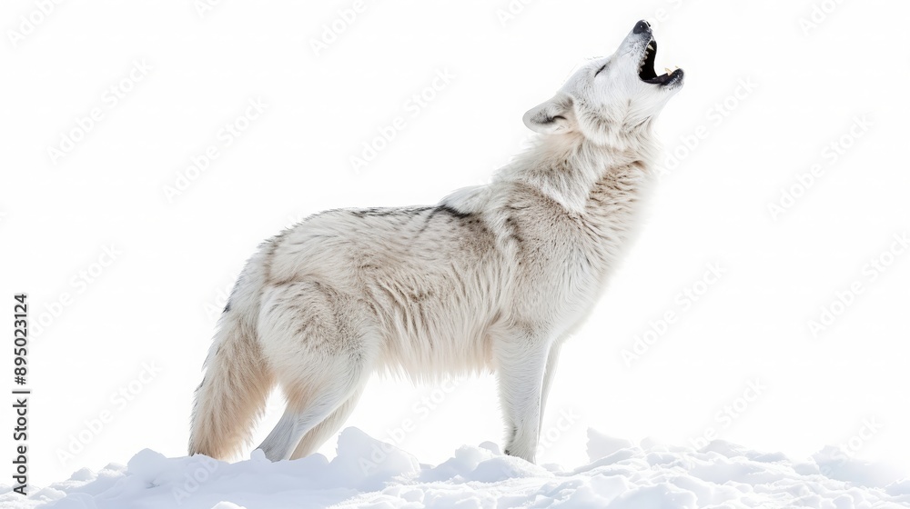 Obraz premium Arctic Wolf Howling in Snowy Landscape
