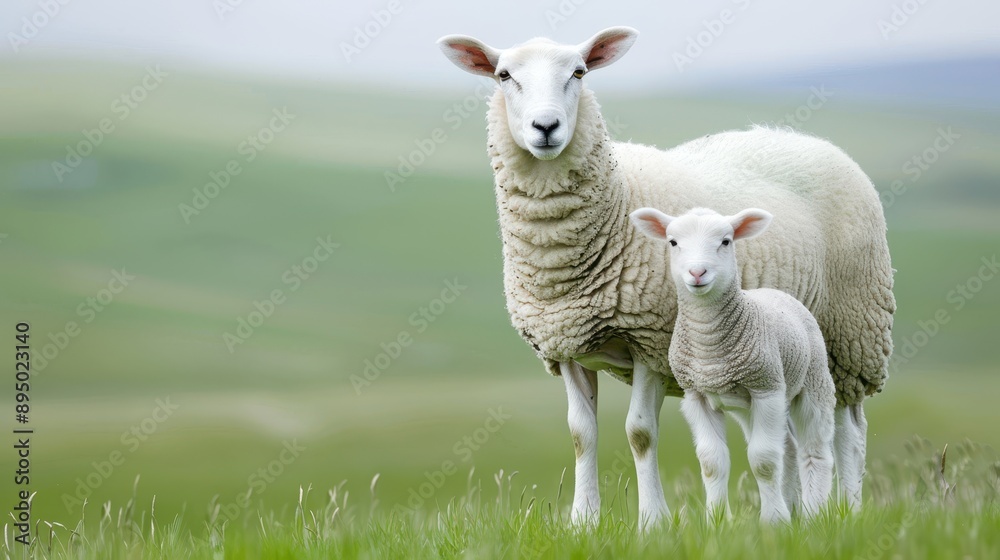Two sheep standing in a grassy field