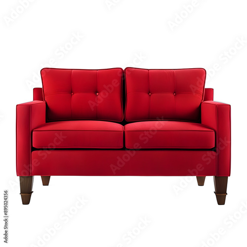 Isolated Crimson Red Linen Loveseat on a Transparent Background Png, 3d Sofa, Modern Interior Furniture Decor