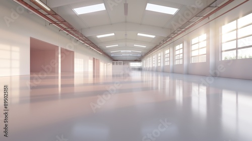 A large, empty warehouse with a lot of windows