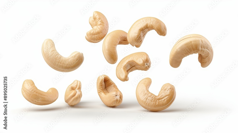 A bunch of cashews are flying through the air A bunch of cashews are flying through the air