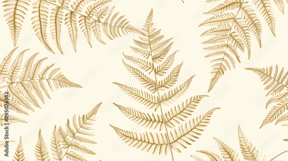 Detailed sketch of fern leaves on a cream background. Leaves delicately outlined with a thin line create a subtle, elegant pattern on a light background. Detailed sketch of fern leaves on a cream background. Leaves delicately outlined with a thin line create a subtle, elegant pattern on a light background.