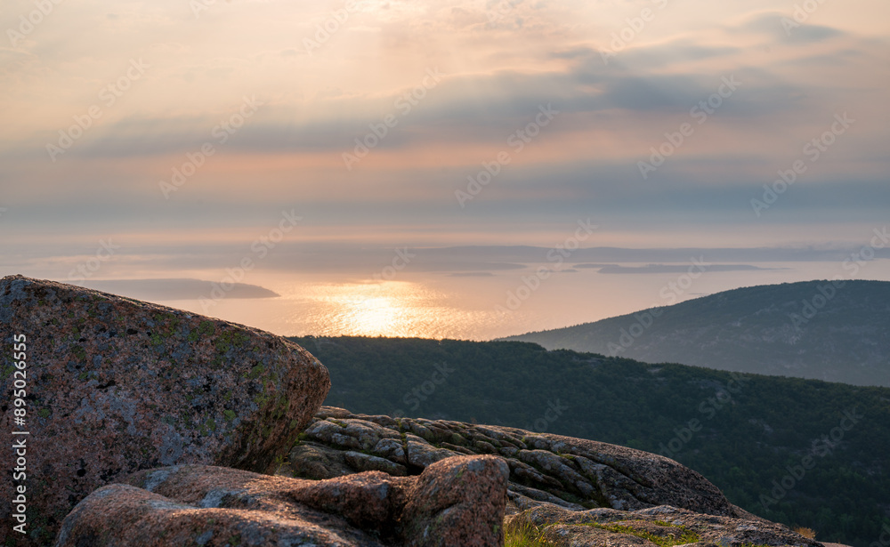 Obraz premium Tranquil Seascape from Cadillac Mountain Acadia with Copy-Space