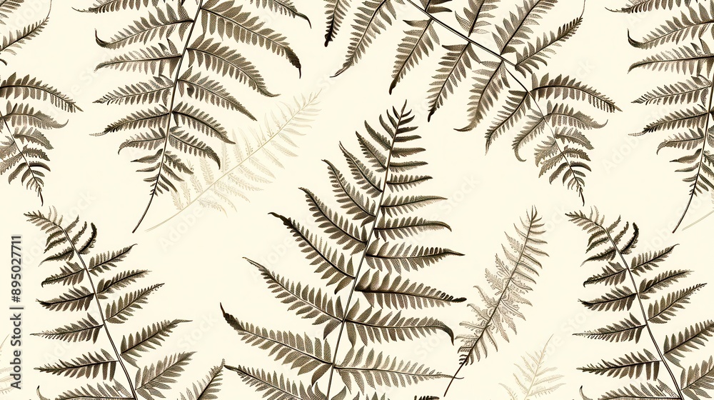 Detailed sketch of fern leaves on a cream background. Leaves delicately outlined with a thin line create a subtle, elegant pattern on a light background. Detailed sketch of fern leaves on a cream background. Leaves delicately outlined with a thin line create a subtle, elegant pattern on a light background.