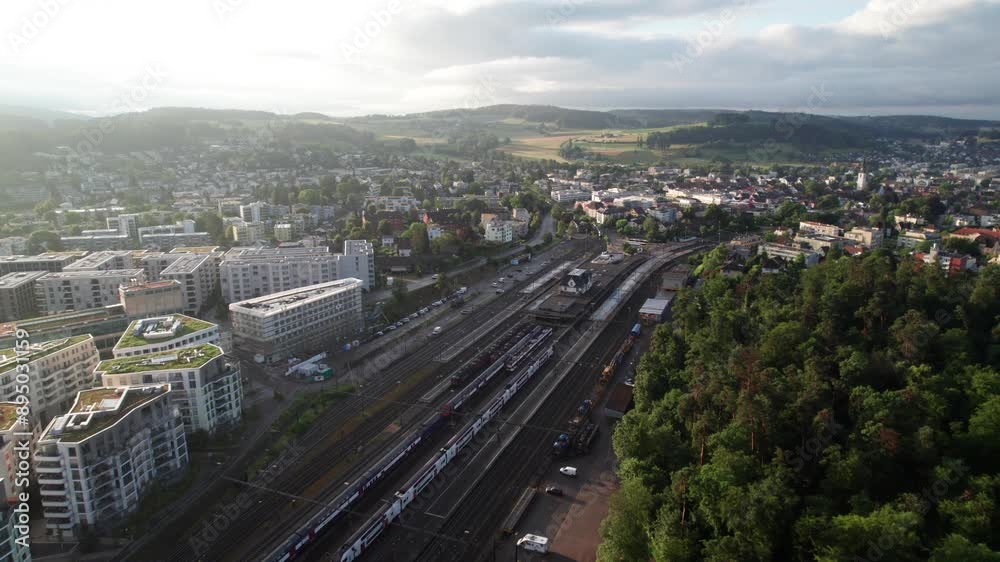 Swiss rail train entering Bülach station in the Canton of Zurich, Switzerland, 4K Swiss rail train entering Bülach station in the Canton of Zurich, Switzerland, 4K