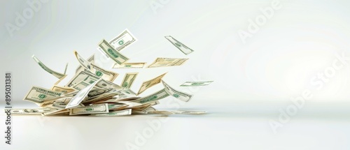 A pile of money is flying through the air