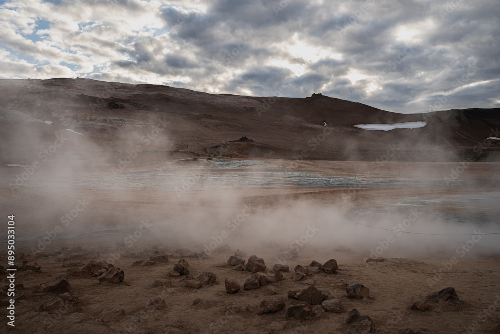 view of the Hverir Geothermal Area near Myvatn view of the Hverir Geothermal Area near Myvatn